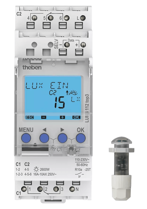 THEBEN - Interruttore crepuscolare con sensore di luminosità integrato, 2 canali