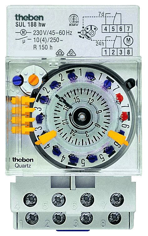 THEBEN - Timer in linea 24 ore e 7T. Plug-in rider, riserva di carica, 3 TE