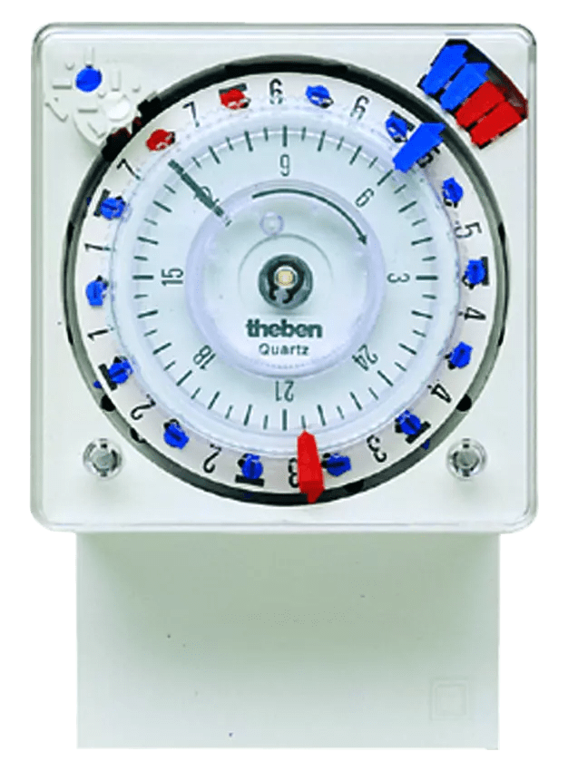 THEBEN - Timer con base a innesto 24h. e 7d., riserva di carica, frontale 72x72 mm
