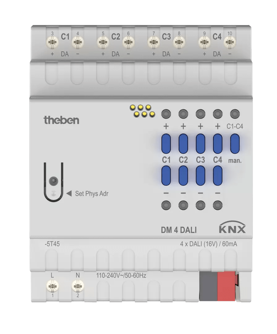 THEBEN - attuatore DALI a 4 posizioni come interfaccia DALI e KNX, certificato DALI-2