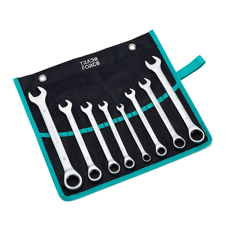 TRADEFORCE - Set 8 chiavi inglesi cricchetto/custodia 8 10 11 12 13 14 17 19 mm