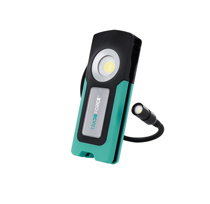 TRADEFORCE - Lampada da lavoro tascabile 1500lm, 3.7V, 4400mAh, batteria ricaricabile, IP54, IK07, scocca in alluminio