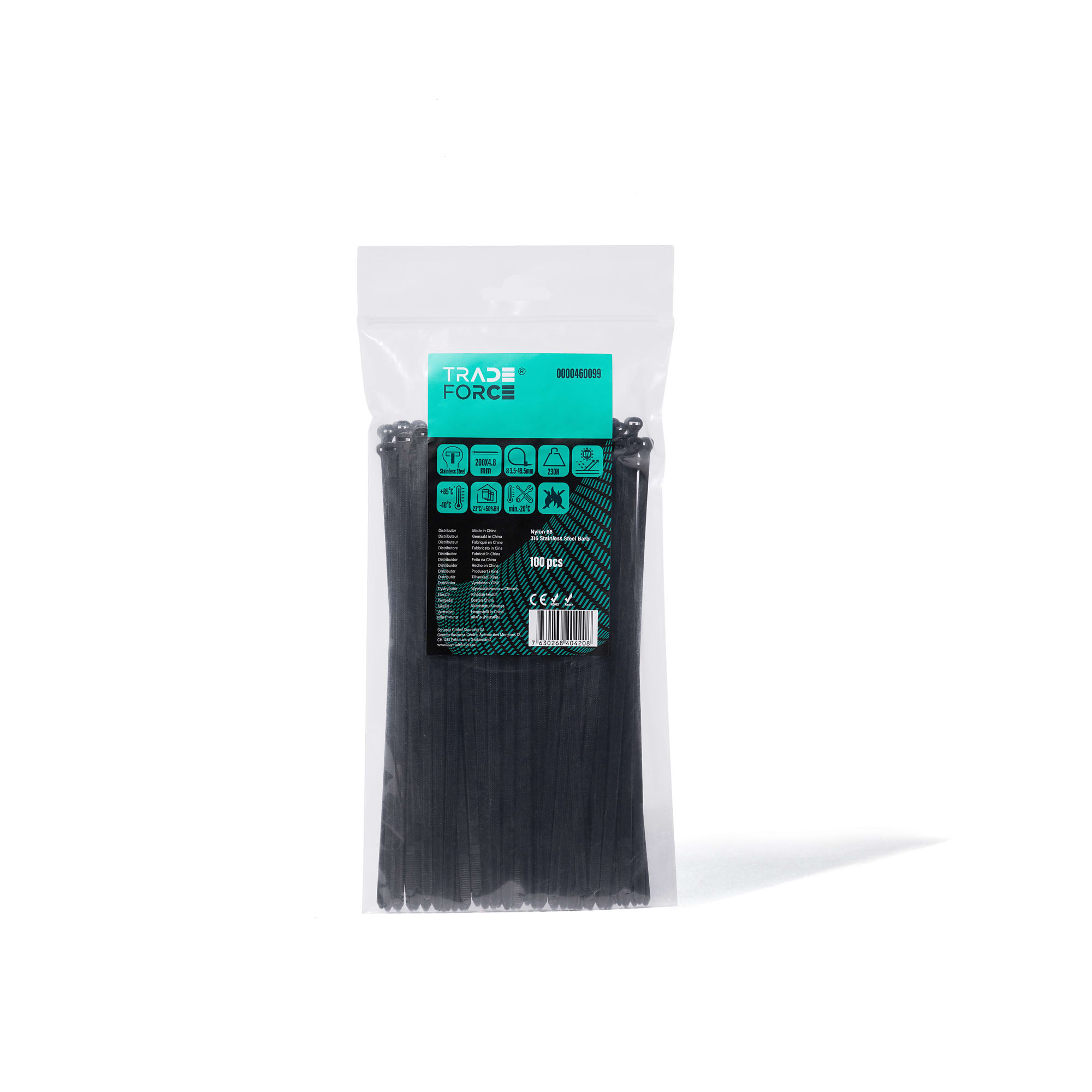 TRADEFORCE - FASC DENTE INOX 200X4,8MM NE IN/OUT100PZ