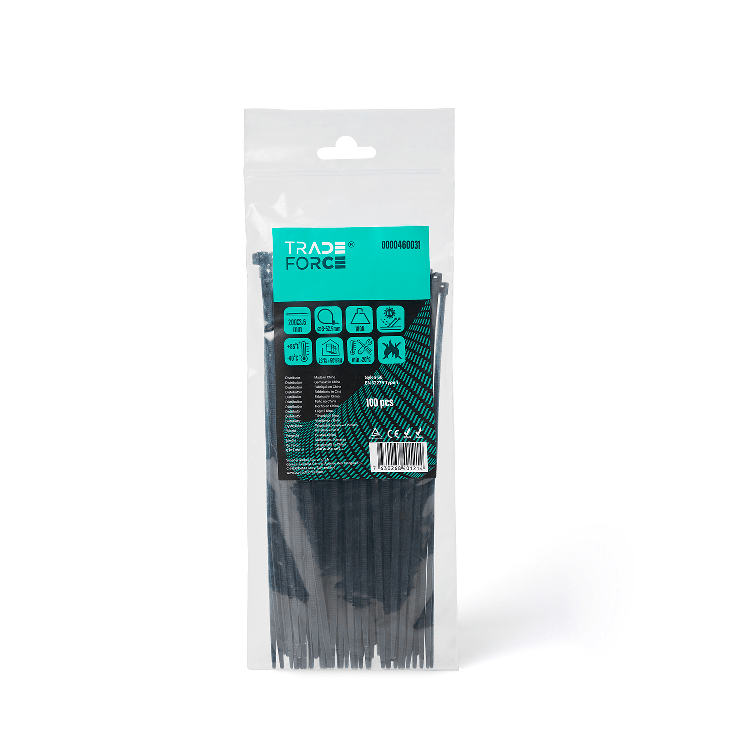 TRADEFORCE - Fascetta nera 200 x 3,6 100 pezzi