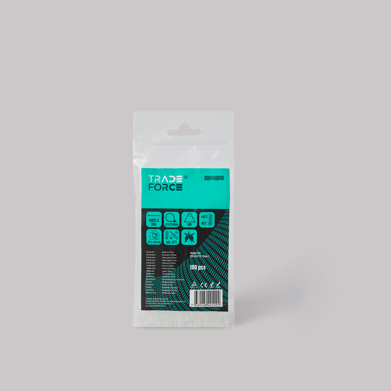 TRADEFORCE - Fascetta Bianca Naturale Nylon 100 X 2,5 Mm 100 Pz