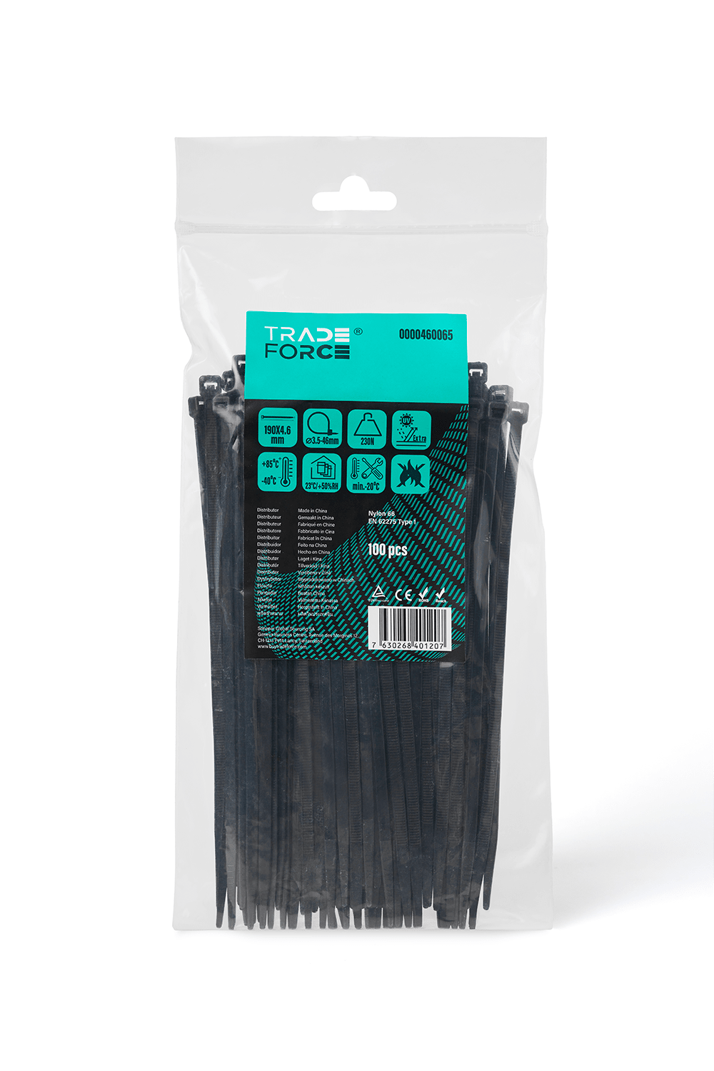 TRADEFORCE - Fascetta resistente uv 190 x 4,6 nera 100 pezzi ideale per esterno