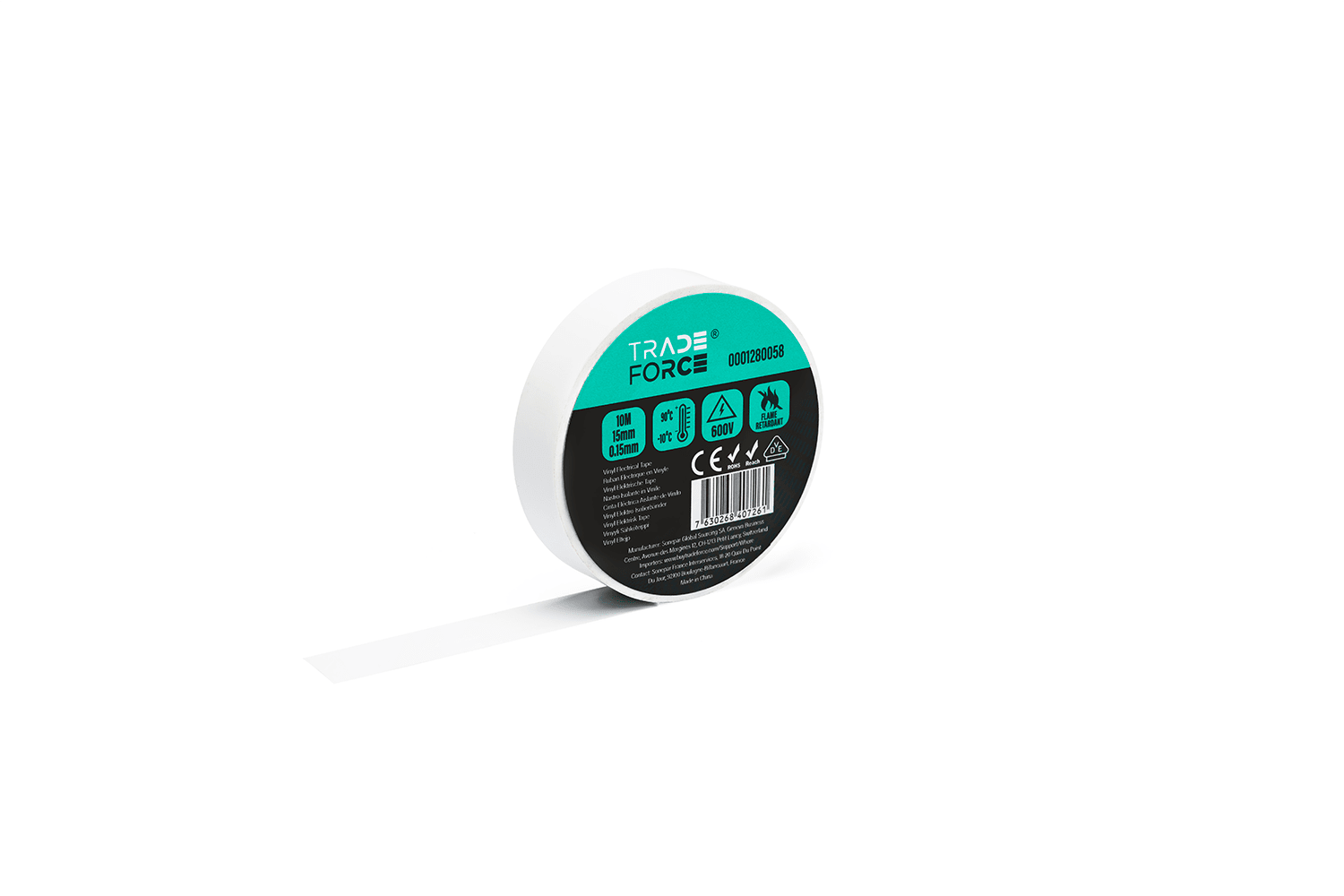 TRADEFORCE - Nastro isolante bianco 15 x 0.15 mm 10 metri 10-60 gradi