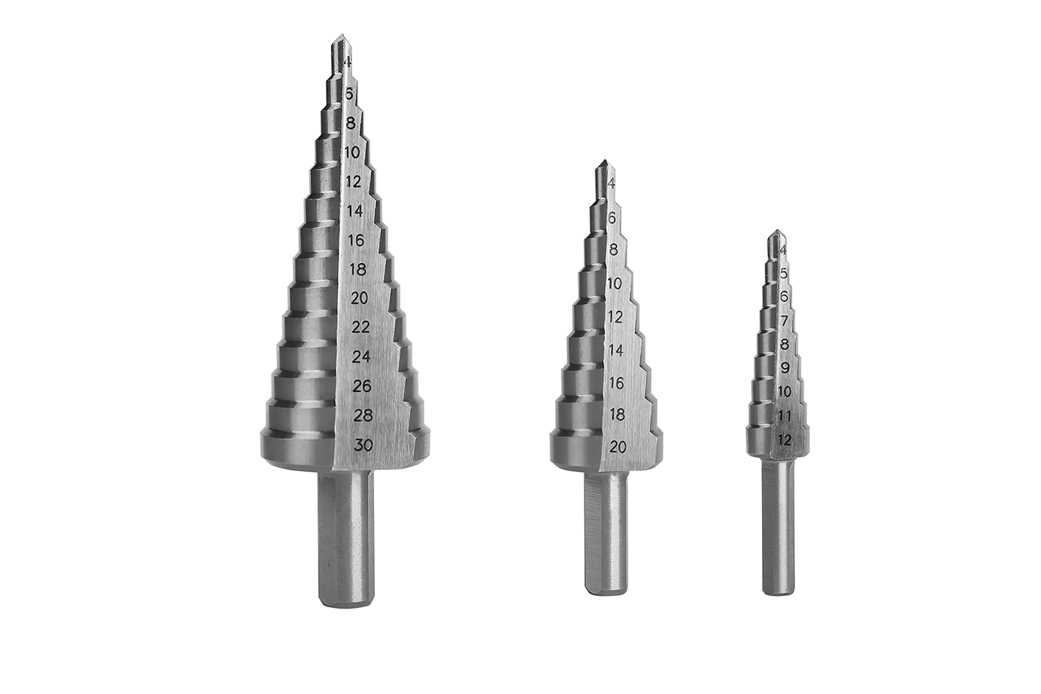 TRADEFORCE - Set 3 punte coniche a gradino 4 - 12 mm 4 - 20 mm 4 - 30 mm