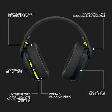 LOGITECH - CUFFIA A PADIGLIONE GAMING G435 WIRELESS LOG981001050