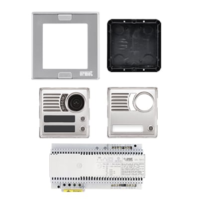 URMET - Kit base impianto video con pulsantiera Sinthesi S2 e alimentatore di sistema Coax.