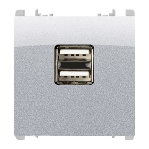 URMET - Unità di alimentazione con due uscite USB, 1 modulo, 5V 2.1A, 100-230V, Nea, alluminio ALIM. 5V 2.1A DOPPIA USB ALLUM.