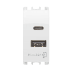 URMET - Alimentatore 5V 3A con 2 uscite USB Tipo A e Tipo C, 1 modulo, 100-230V, Nea, bianco ghiaccio.