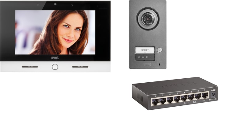 URMET - Kit monofamiliare video con pulsantiera Mikra2 e videocitofono VOG7, sistema IPerCom, KIT VILLA IP MIKRA - VOG7.