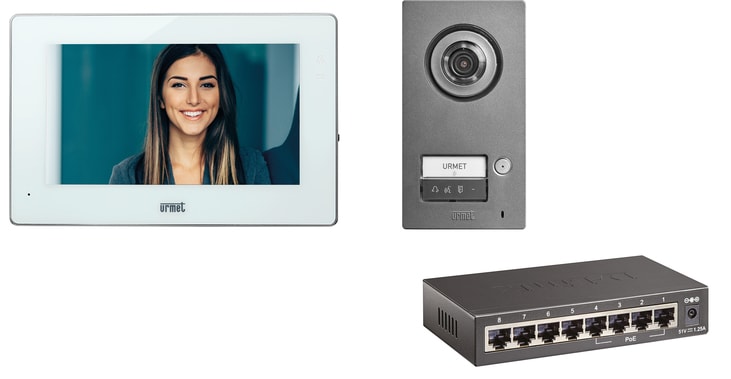 URMET - Kit monofamiliare video con pulsantiera Mikra2 e videocitofono 1741 Basic, sistema IPerCom - KIT VILLA IP MIKRA - BASIC.