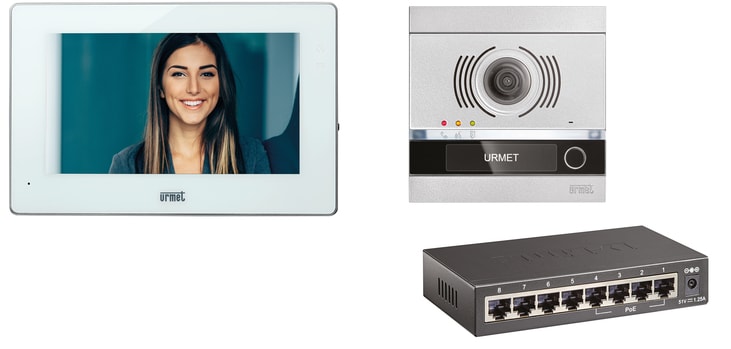 URMET - Kit monofamiliare video espandibile con pulsantiera Alpha e videocitofono 1741 Basic, sistema IPerCom KIT VILLA IP ALPHA - BASIC.