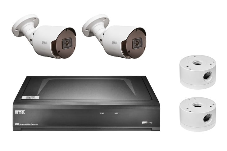 URMET - Kit IP 5M con NVR 4CH 4K PoE e telecamere Building&Retail AI Plus.