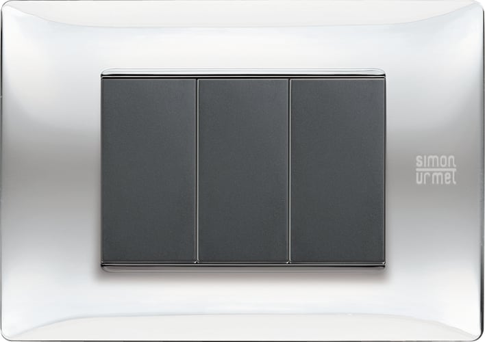 URMET - Placca Flexa tecnopolimero 3 moduli inox lucido.
