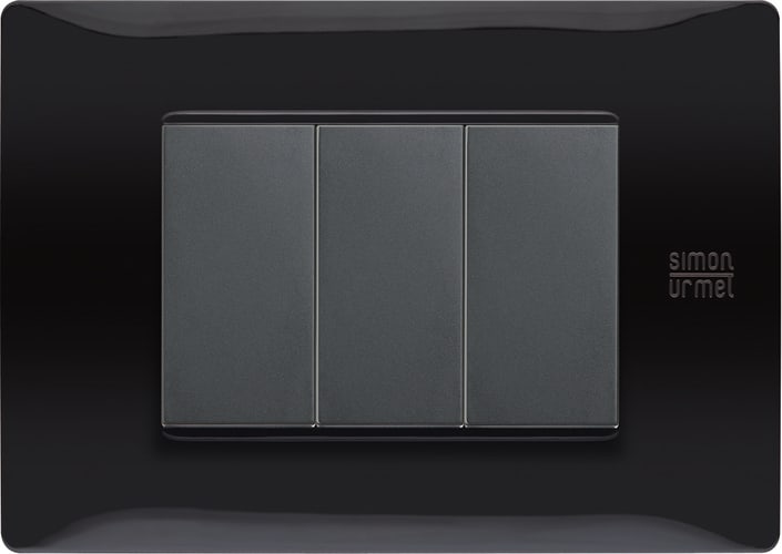 URMET - Placca Flexa in tecnopolimero nero assoluto per 3 moduli.