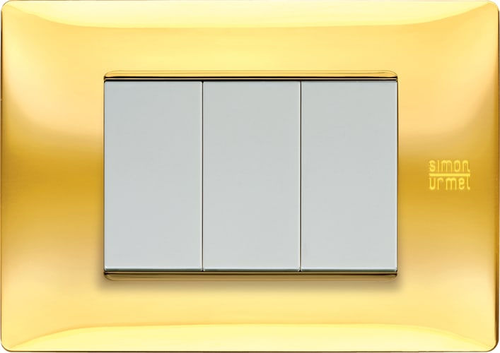 URMET - Placca Flexa in tecnopolimero con 3 moduli, finitura oro lucido.