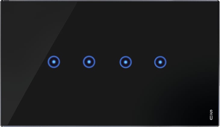 URMET - Placca touch 4 moduli, 4 simboli, vetro nero lava senza touch 4 input.