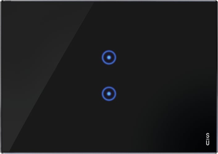 URMET - Placca touch vetro nero lava, 2 icone sovrapposte, 3 moduli, simbolo centrale.