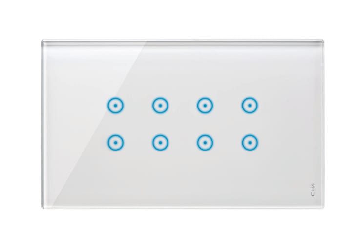URMET - Placca touch 8 icone sovrapposte, 4 moduli, vetro bianco neve.