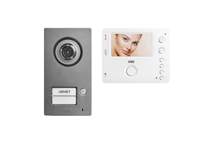 URMET - Kit video monofamiliare con pulsantiera Mikra2 e videocitofono vivavoce Mìro, sistema 2 fili.