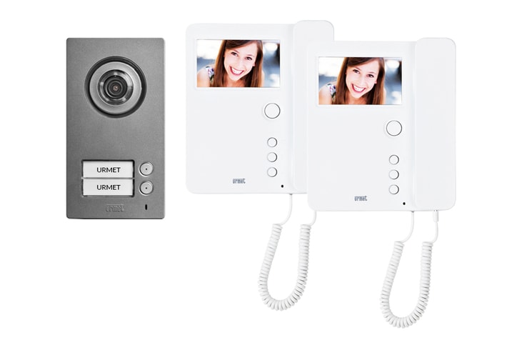 URMET - Kit bifamiliare video con pulsantiera Mikra2 e videocitofono cornetta Mìro, sistema 2Voice - KIT BIFAM.MIKRA2 MIRO CORNETTA.
