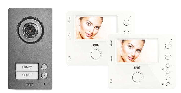 URMET - Kit bifamiliare video con pulsantiera Mikra2 e videocitofono vivavoce Mìro, sistema 2Voice - BIFAM.MIKRA2 MIRO VIVAVOCE.