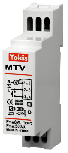 URMET - Modulo dimmer elettronico temporizzabile MTV500M, 500W, sistema filare da barra DIN, senza neutro.