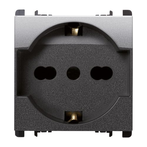 URMET - Presa universale P40, 2 moduli, 2P+T 16A-250V, Nea, acciaio scuro PRESA 2P+T 16A 250V AC.