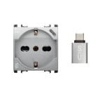 URMET - Presa P40+USB 3.0A con uscita Tipo C, 2 moduli, Nea, alluminio, 250V+5V 3A 10312/2AL
