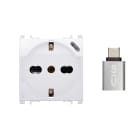 URMET - Presa P40+USB 3.0A con uscita Tipo C, 2 moduli, Nea, bianco ghiaccio, 250V+5V 3A BG.