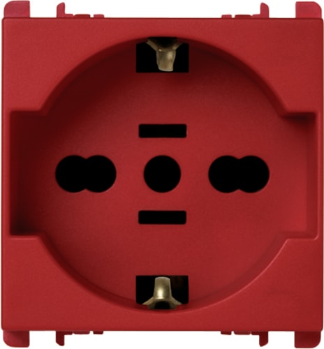 URMET - Presa universale EU/USA, 2 moduli, 2P+T 16A-250V, Nea, rosso.