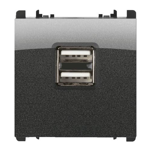 URMET - Unità di alimentazione con due uscite USB, 1 modulo, 5V 2.1A, 100-230V, Nea, acciaio scuro ALIM. 5V 2.1A DOPPIA USB AC SC.