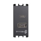 URMET - Alimentatore 5V 3A con 2 uscite USB Tipo A e Tipo C, 1 modulo, 100-230V, Nea, antracite.