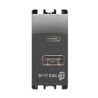 URMET - Alimentatore 5V 3A con 2 uscite USB Tipo A e Tipo C, 1 modulo, 100-230V, Nea, acciaio scuro. 10331AC