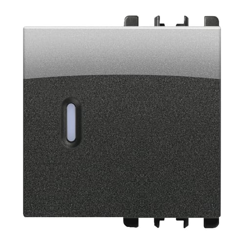 URMET - Copritasto illuminabile per interruttore 1P, deviatore 1P, pulsante 1P, 2 moduli, Nea, acciaio scuro DIFF TRASP 2M AC.