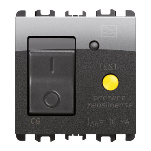 URMET - interruttore differenziale MCCB+RCD 6A 2 moduli 1P+N acciaio scuro MGNTER Nea