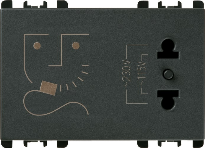 URMET - Presa per rasoi con trasformatore d'isolamento, 230V, 3 moduli, Nea, antracite.