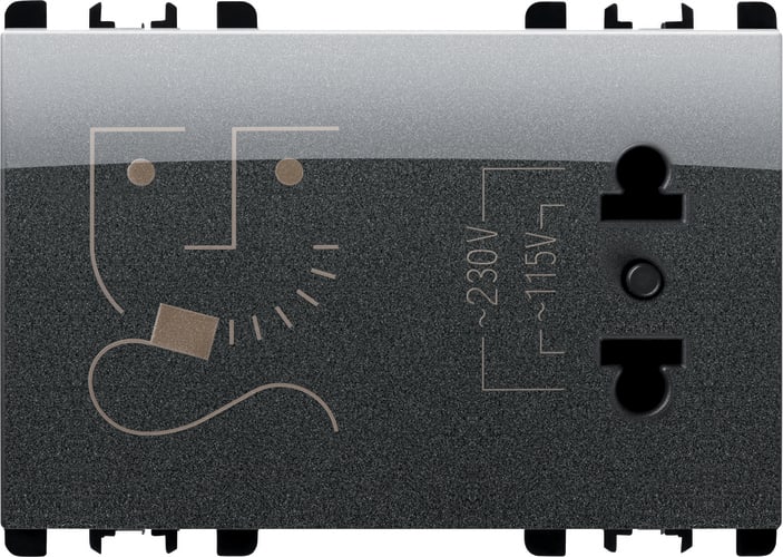 URMET - Presa per rasoi con trasformatore d'isolamento, 3 moduli, 230V, Nea, acciaio scuro - 230V 3M AC Presa per rasoi, trasformatore d'isolamento, Nea, acciaio scuro.