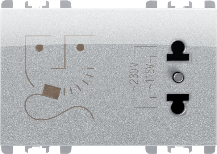 URMET - Presa per rasoi con trasformatore d'isolamento, 3 moduli, 230V, Nea, alluminio, 3M AL.