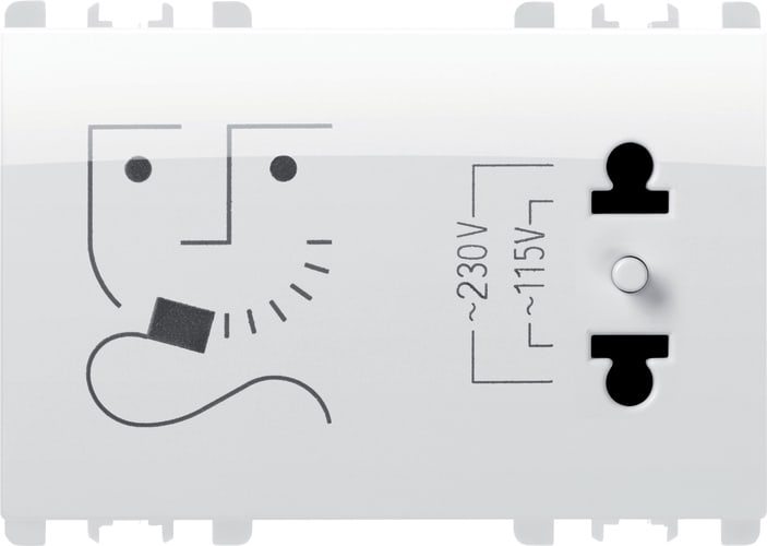 URMET - Presa per rasoi con trasformatore d'isolamento, 3 moduli, 230V, Nea, bianco ghiaccio PRESA PER RASOI 230V 3M BG.