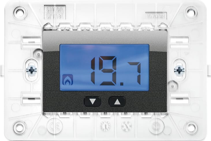 URMET - Termostato elettronico digitale con supporto 3 moduli per scatola 503, 230V, Nea, acciaio scuro, display LCD e rele.