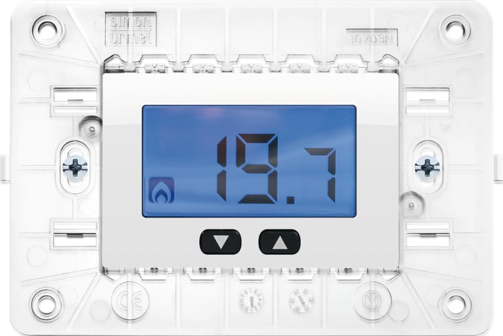 URMET - Termostato elettronico digitale con supporto 3 moduli per scatola 503, 230V, Nea, bianco ghiaccio, LCD, uscita rele, beige. 10612BG