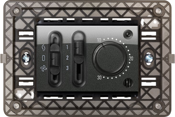 URMET - Termostato elettronico per fan-coil, supporto 3 moduli, scatola 503, 230Vac, Nea, acciaio scuro, 3M AC.