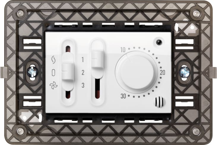 URMET - Termostato elettronico per fan-coil, supporto 3 moduli, scatola 503, 230Vac, Nea, bianco ghiaccio, 3M BG.