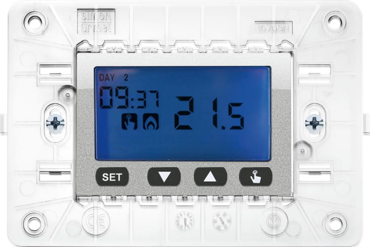 URMET - Cronotermostato elettronico digitale con supporto per scatola 503, a batterie, Nea, alluminio, display LCD 3M. 10633AL
