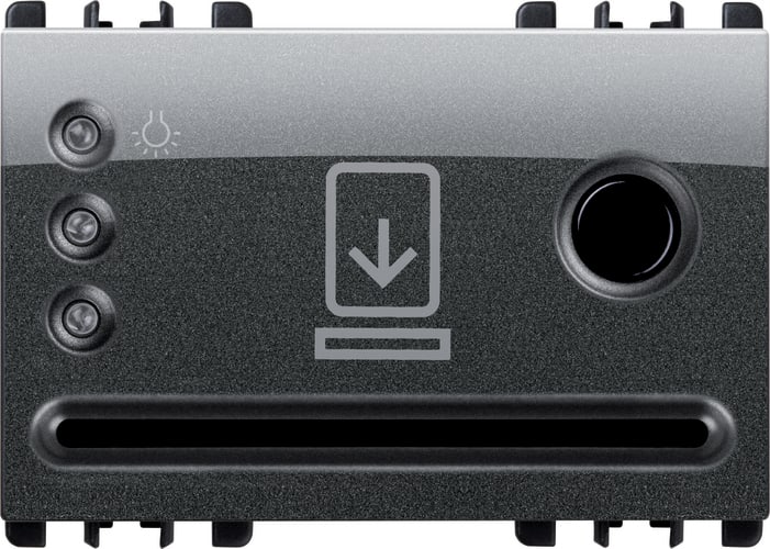 URMET - Interruttore tasca porta badge, 3 moduli, Nea, acciaio scuro - Interruttore badge transponder AC, 3 moduli, Nea, acciaio scuro.