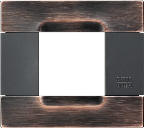 URMET - Placca metallo serie antracite Kàdra con 2 moduli e finitura rame spazzolato.